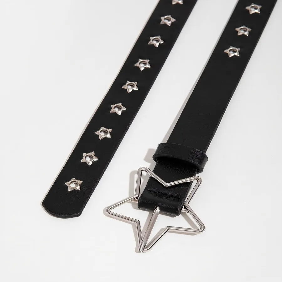 Punk style star buckle decorative belt with multiple holes, small star shaped eyes, multifunctional belt, suitable for fashionab