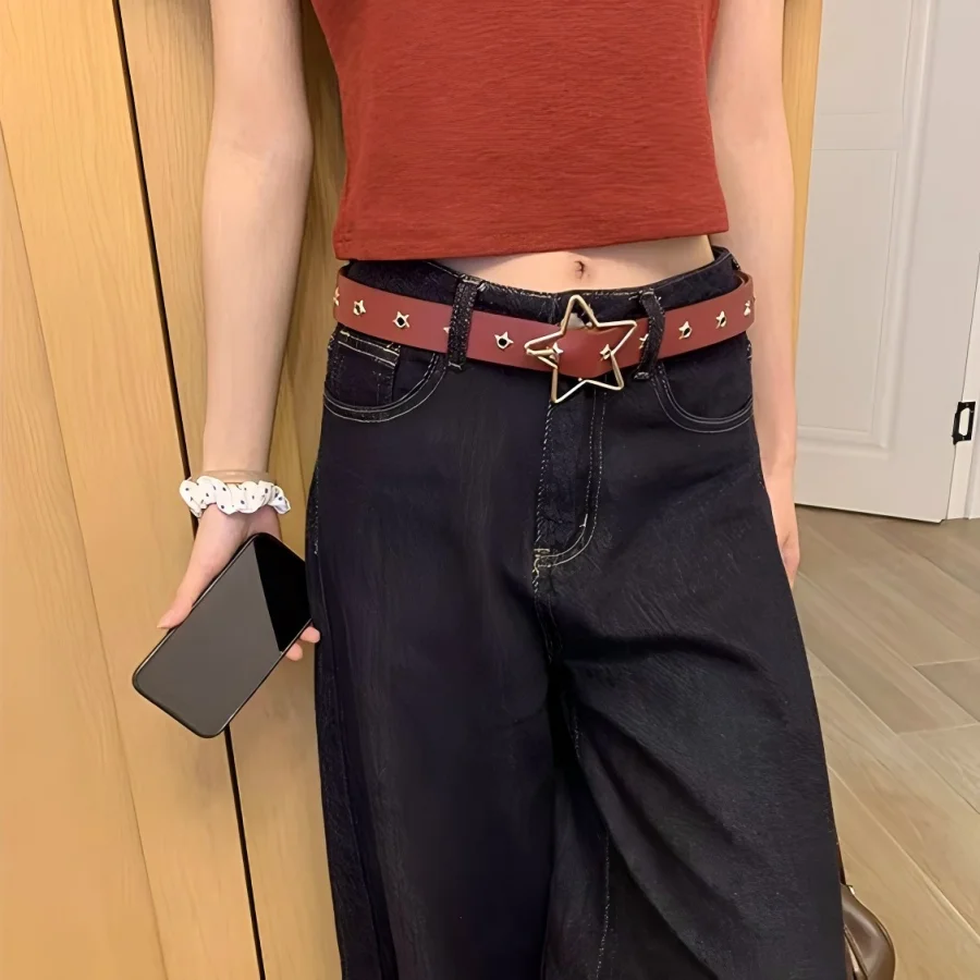 Punk style star buckle decorative belt with multiple holes, small star shaped eyes, multifunctional belt, suitable for fashionab