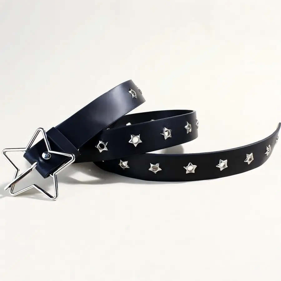 Punk style star buckle decorative belt with multiple holes, small star shaped eyes, multifunctional belt, suitable for fashionab