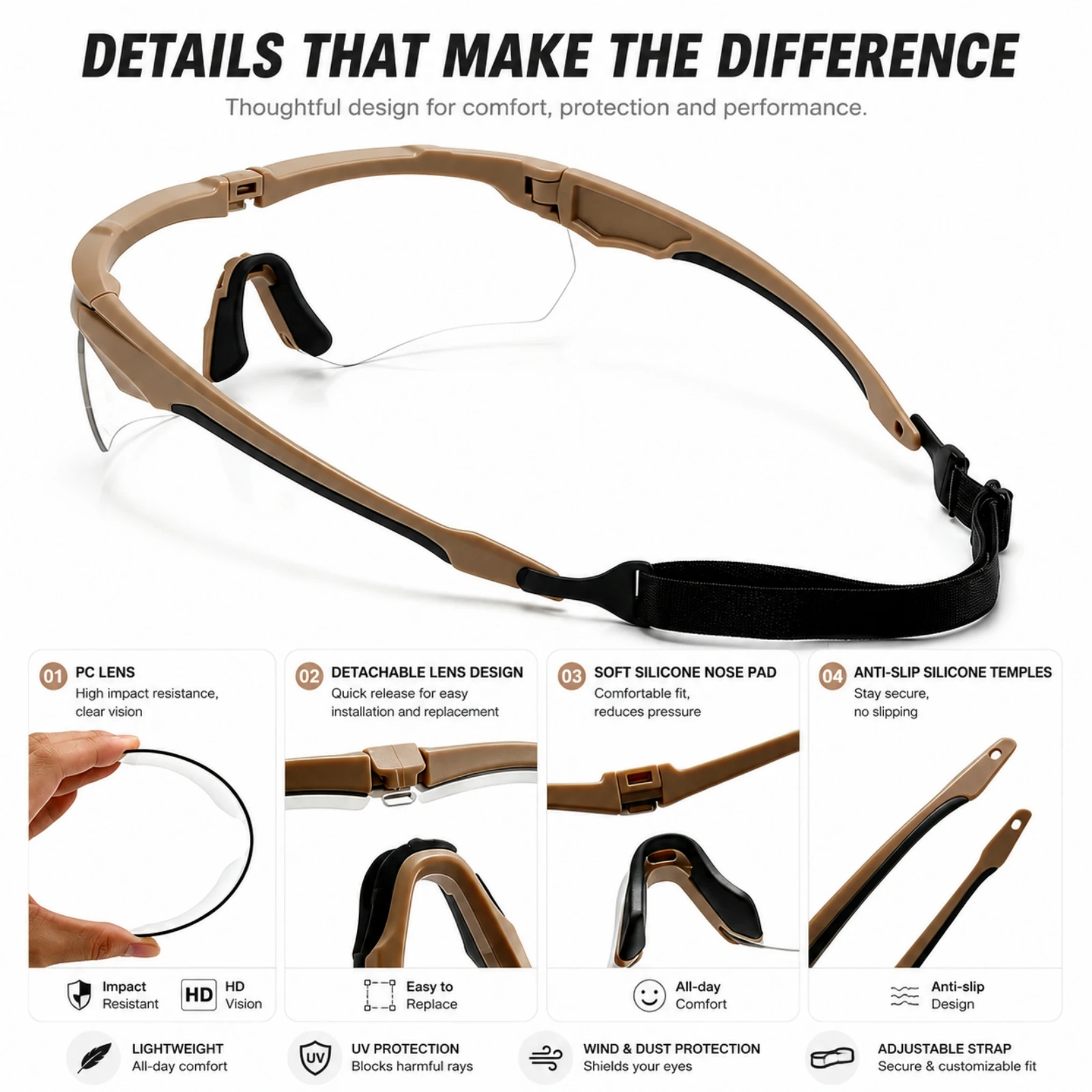Wrap-around Photochromic Sports Protective Glasses, Comfort Eyewear for Daily Use, Motorcycle Cycling, Hunting and Outdoor Sport