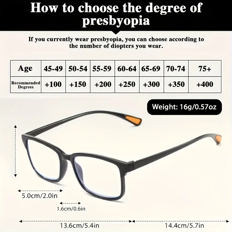 1/8 Pcs Lightweight Anti Blue Ray Reading Glasses Unisex Square Frame Presbyopic Glasses Anti Fatigue Reading Eyewear For Elders