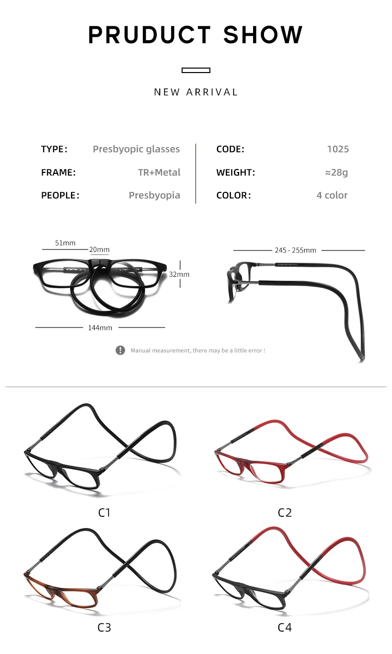 New Folding Neck Hanging Presbyopia Glasses Hd Resin Fashion Magic Magnet Presbyopia Glasses Presbyopic Eyeglasses