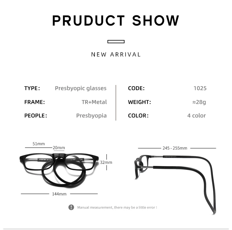 New Folding Neck Hanging Presbyopia Glasses Hd Resin Fashion Magic Magnet Presbyopia Glasses Presbyopic Eyeglasses