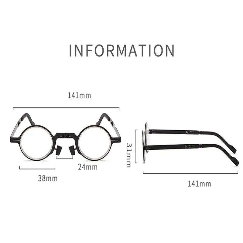 Portable Folding HD Reading Glasses Retro Round Ultra Light Eyeglasses for Men Women