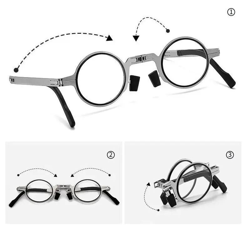 Portable Folding HD Reading Glasses Retro Round Ultra Light Eyeglasses for Men Women