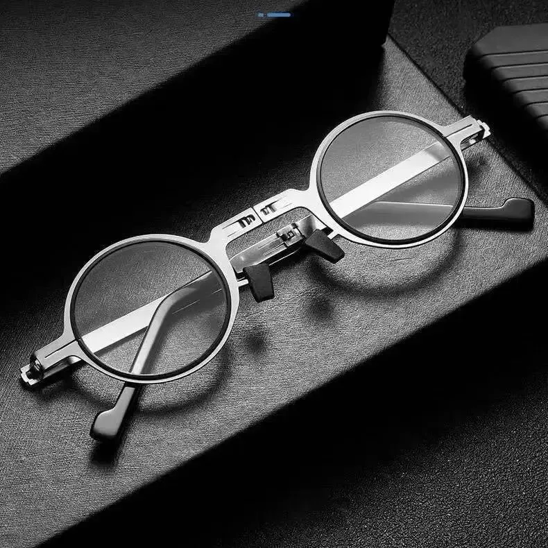 Portable Folding HD Reading Glasses Retro Round Ultra Light Eyeglasses for Men Women