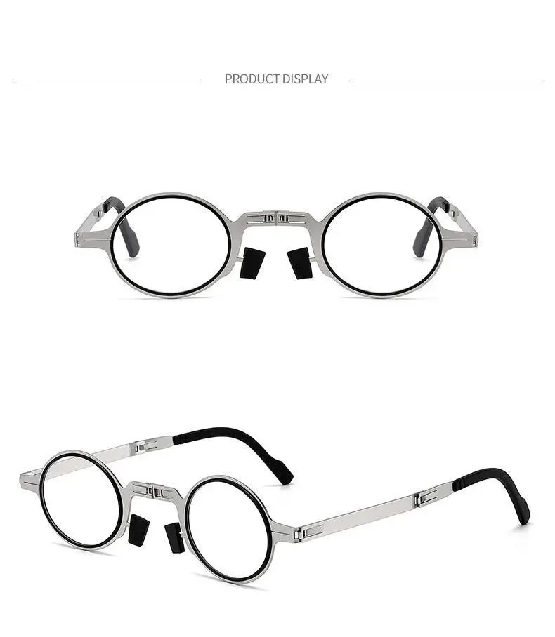 Portable Folding HD Reading Glasses Retro Round Ultra Light Eyeglasses for Men Women