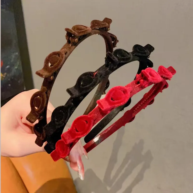 1/2/3 Set Ladies Flocking Braided Headband Simple Broken Hairpin Headband Fashionable Girls Face Washing Headband