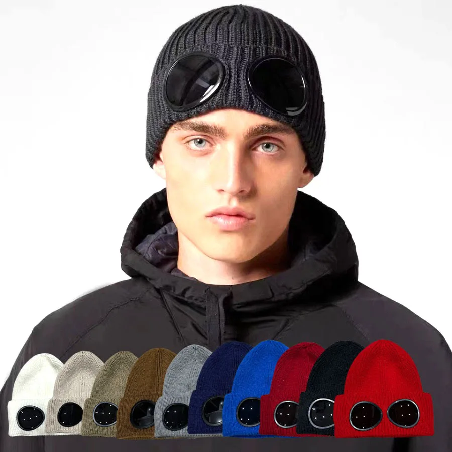 New Unisex Men Women Knitted Hat with Goggles Windproof Winter Warmer Ski Beanies Soft Warm Anti-slip Ear