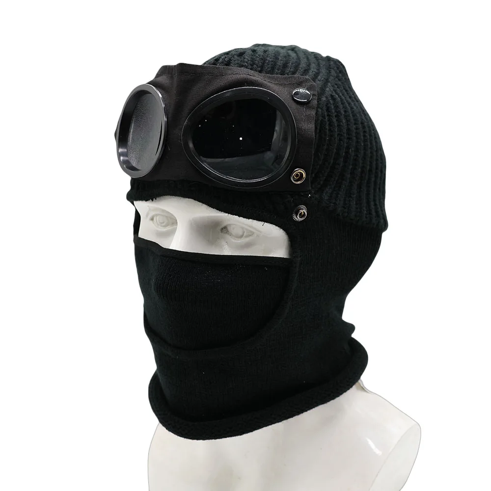 New Unisex Men Women Knitted Hat with Goggles Windproof Winter Warmer Ski Beanies Soft Warm Anti-slip Ear