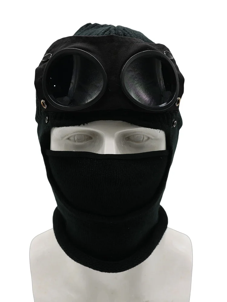 New Unisex Men Women Knitted Hat with Goggles Windproof Winter Warmer Ski Beanies Soft Warm Anti-slip Ear