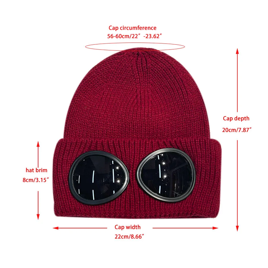 New Unisex Men Women Knitted Hat with Goggles Windproof Winter Warmer Ski Beanies Soft Warm Anti-slip Ear
