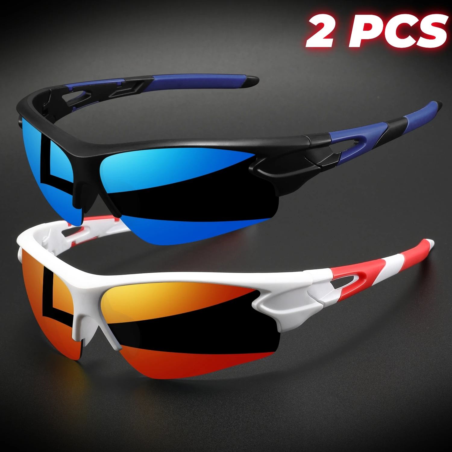 2PCS New Wraparound Sports Sunglasses Semi-Rimless Lightweight for Cycling Hiking Daily Unisex UV400 Anti-Fog Outdoor Eyewear