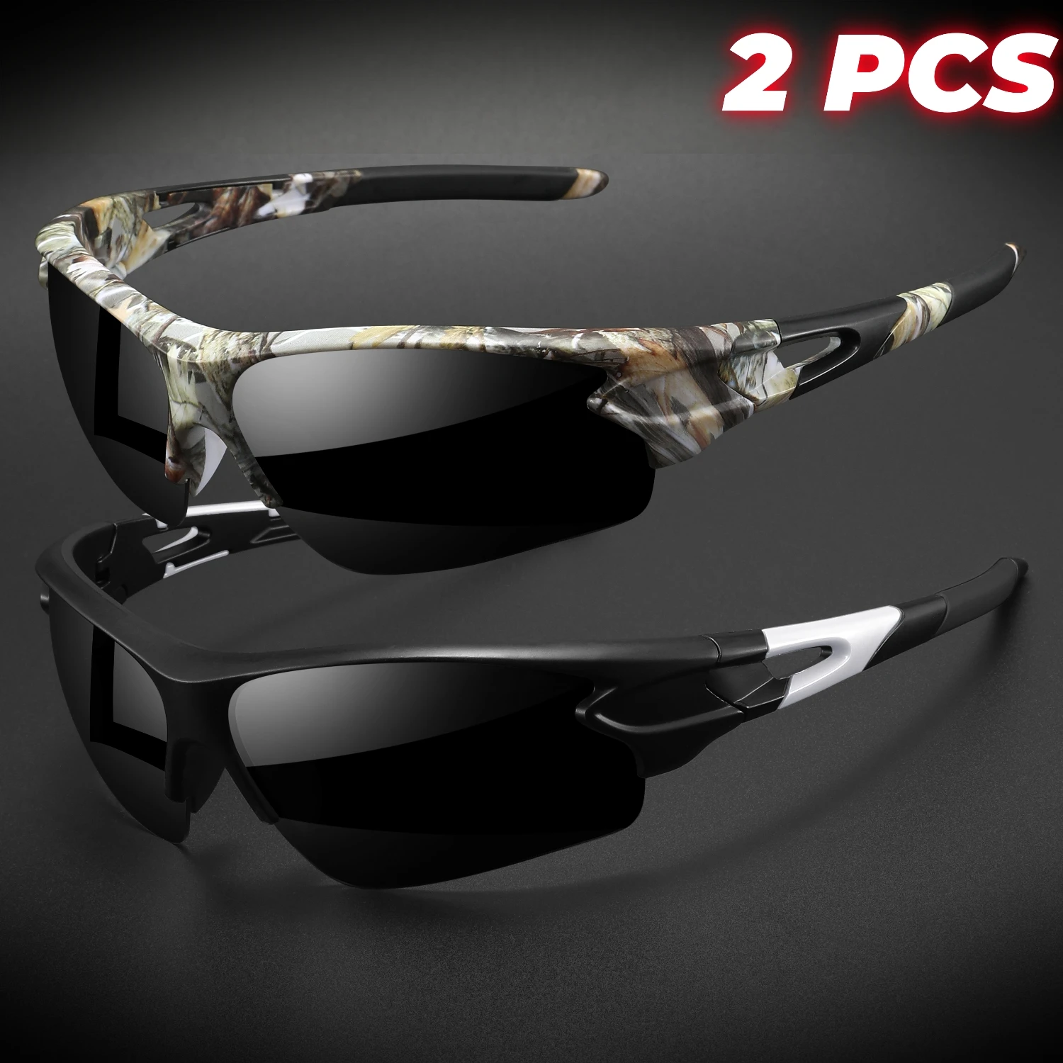 2PCS New Wraparound Sports Sunglasses Semi-Rimless Lightweight for Cycling Hiking Daily Unisex UV400 Anti-Fog Outdoor Eyewear