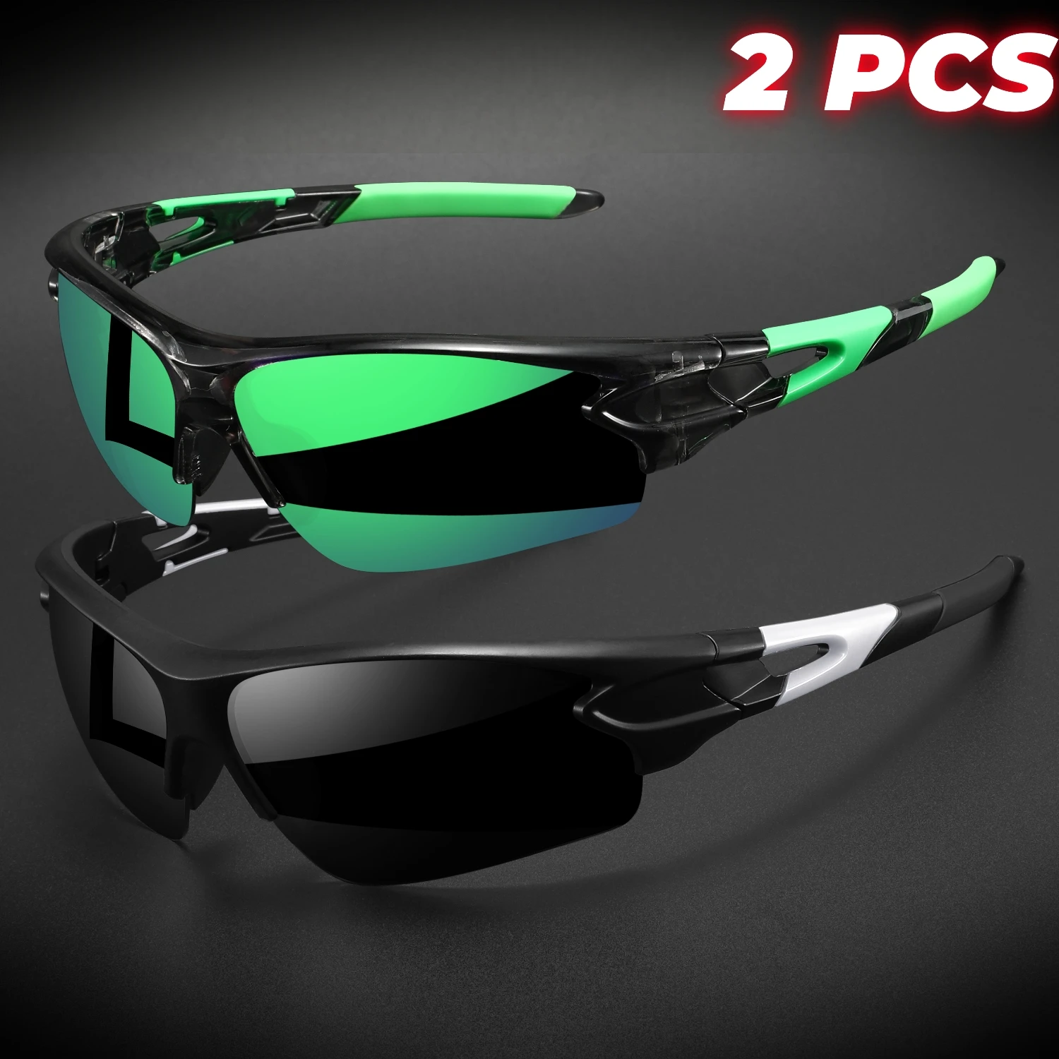2PCS New Wraparound Sports Sunglasses Semi-Rimless Lightweight for Cycling Hiking Daily Unisex UV400 Anti-Fog Outdoor Eyewear
