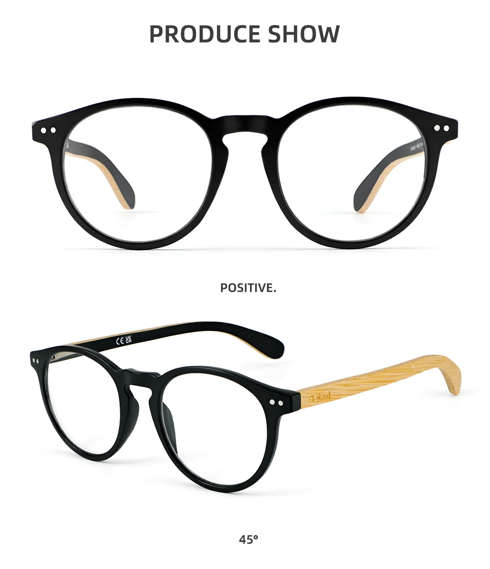 Bamboo Wood Reading Glasses for Men and Women Retro Round Anti Blue Light Presbyopia Glasses 0 +100 +150 +250