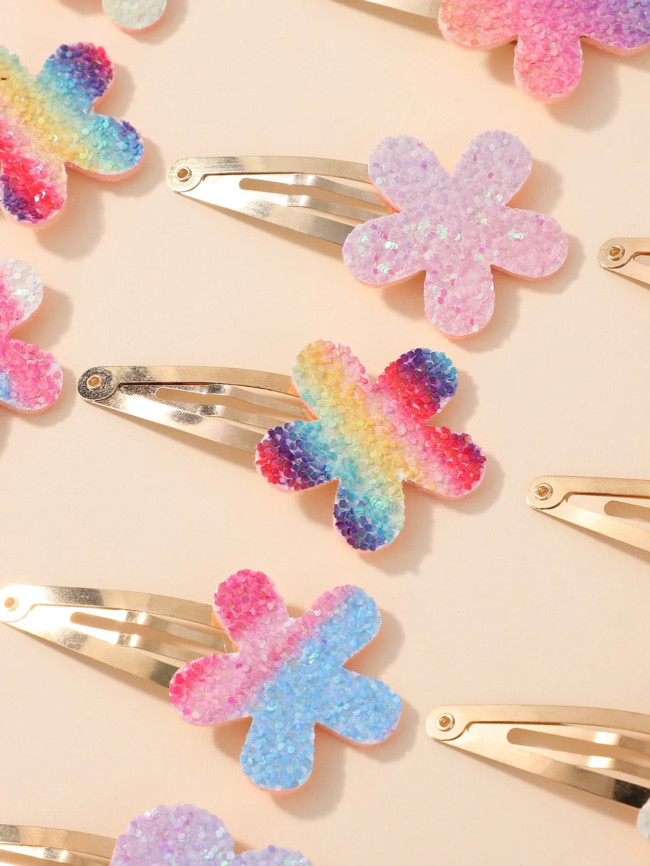 16Pcs Fashion Glitter Rainbow Flower Rabbit BB Handmade Hairpins For Cute Girls Hair Clips Barrettes Headwear Hair Accessories