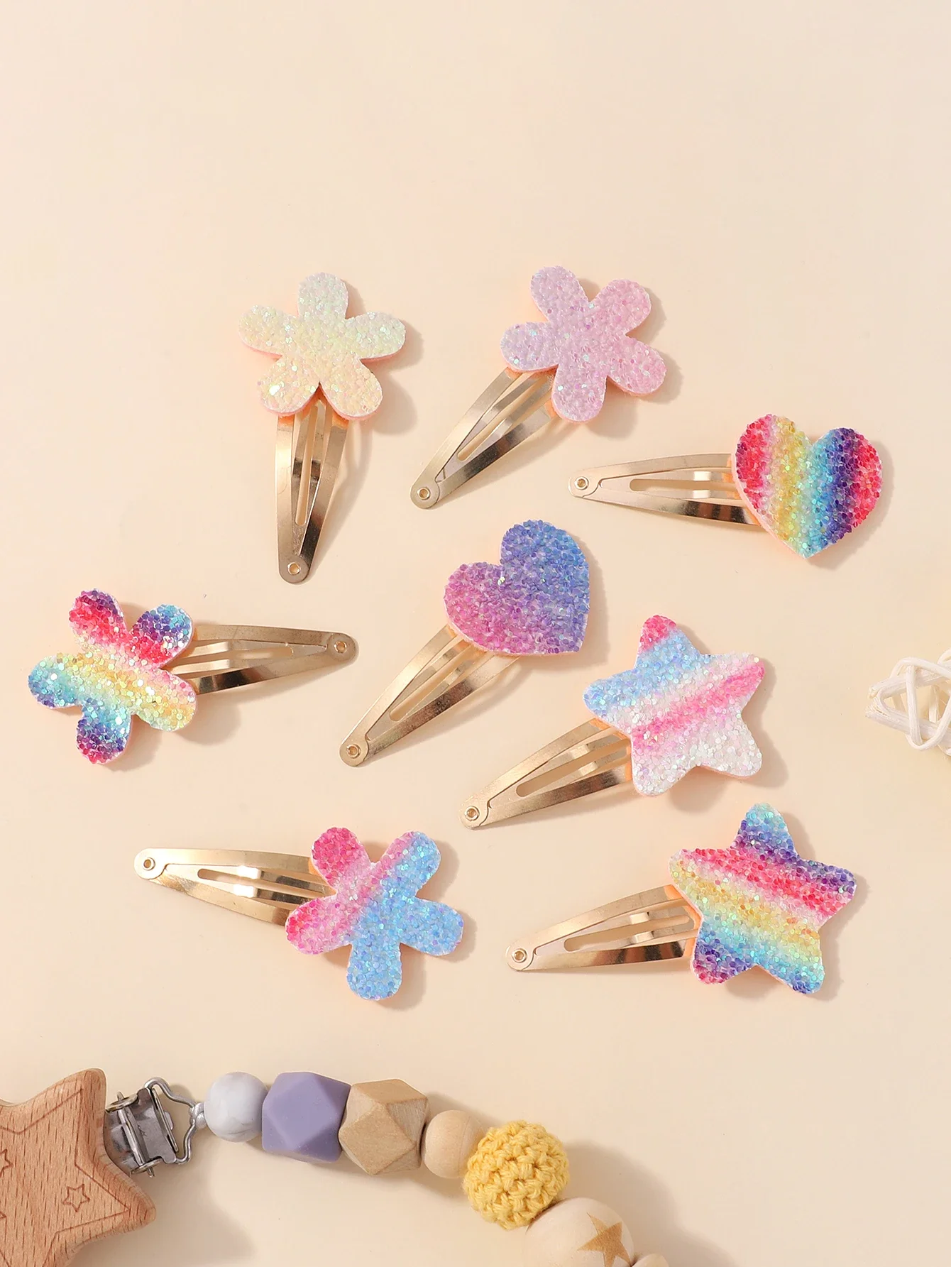 16Pcs Fashion Glitter Rainbow Flower Rabbit BB Handmade Hairpins For Cute Girls Hair Clips Barrettes Headwear Hair Accessories