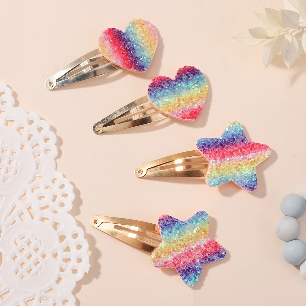 16Pcs Fashion Glitter Rainbow Flower Rabbit BB Handmade Hairpins For Cute Girls Hair Clips Barrettes Headwear Hair Accessories
