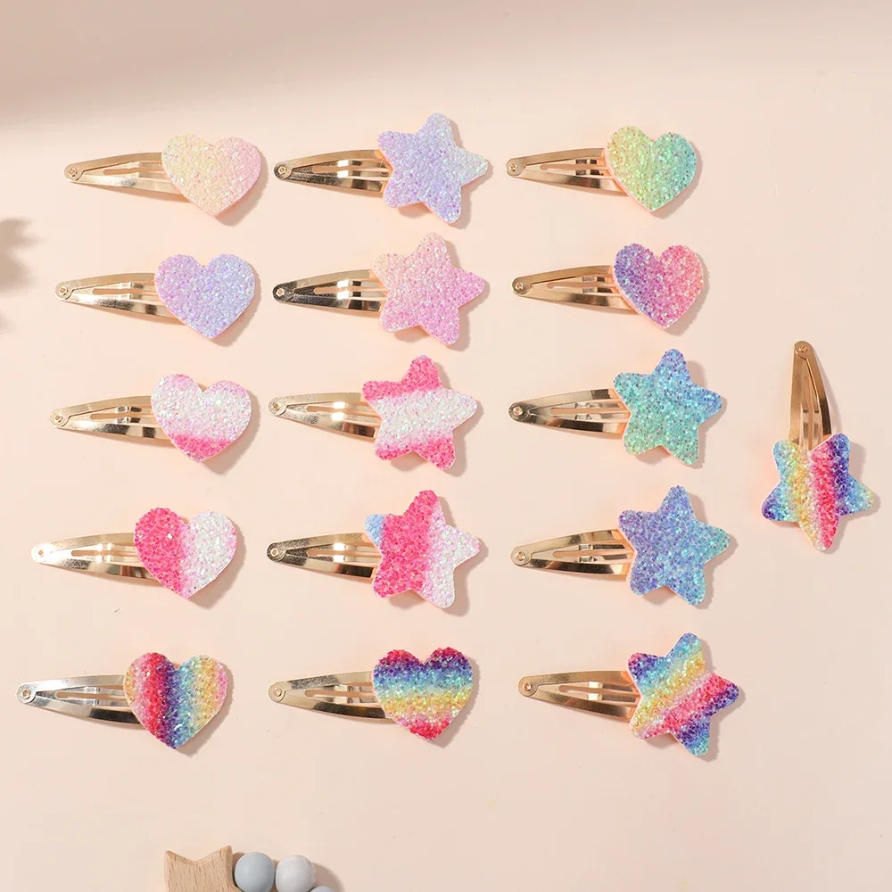 16Pcs Fashion Glitter Rainbow Flower Rabbit BB Handmade Hairpins For Cute Girls Hair Clips Barrettes Headwear Hair Accessories