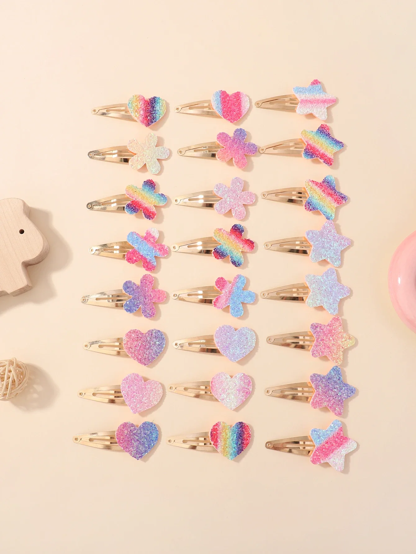 16Pcs Fashion Glitter Rainbow Flower Rabbit BB Handmade Hairpins For Cute Girls Hair Clips Barrettes Headwear Hair Accessories