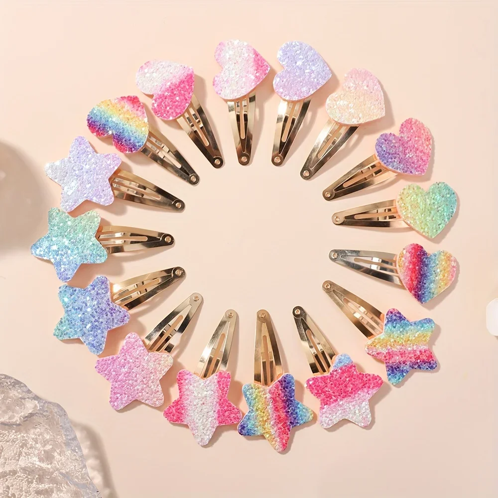 16Pcs Fashion Glitter Rainbow Flower Rabbit BB Handmade Hairpins For Cute Girls Hair Clips Barrettes Headwear Hair Accessories