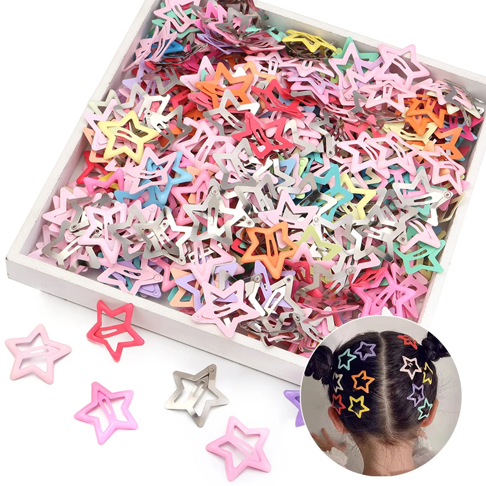 50pcs/lot Metal Colorful Kids BB Hair Clips Y2K Star Hair Clips For Broken Hair Clip Bangs Hair Clip Girls Y2K Style Hair Clips