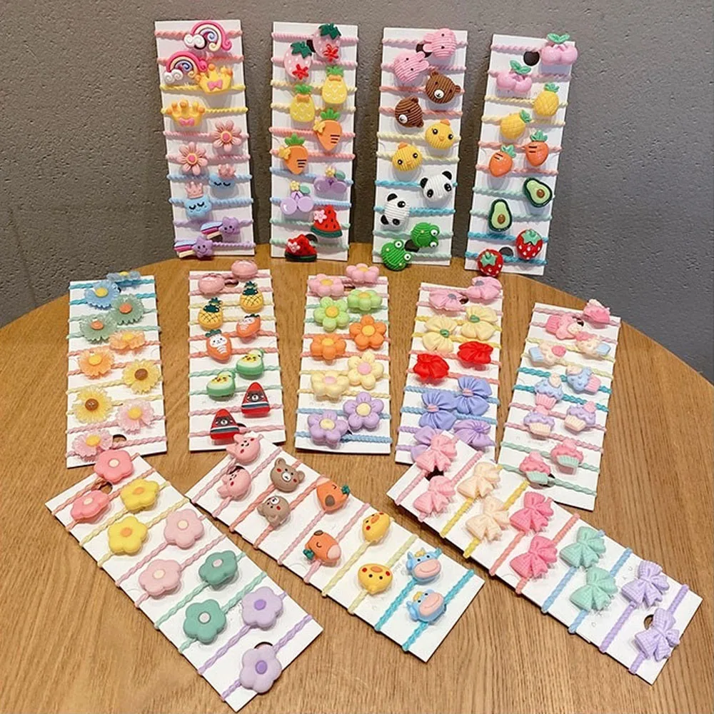 Cute Thumb Hair Ties For Girls,high Elasticity,cartoon Animal Flowers And Fruit Decorative Hair Band,sweet Girl Hair Rope