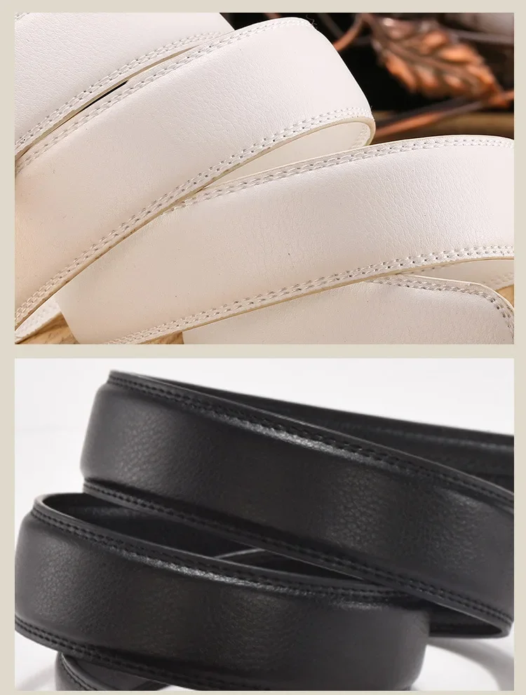 Men Women 2.4 2.8 3.0 3.5 cm Wide Belt No Buckle for Automatic Buckle High Quality PU Leather Belts Body Straps without Buckle
