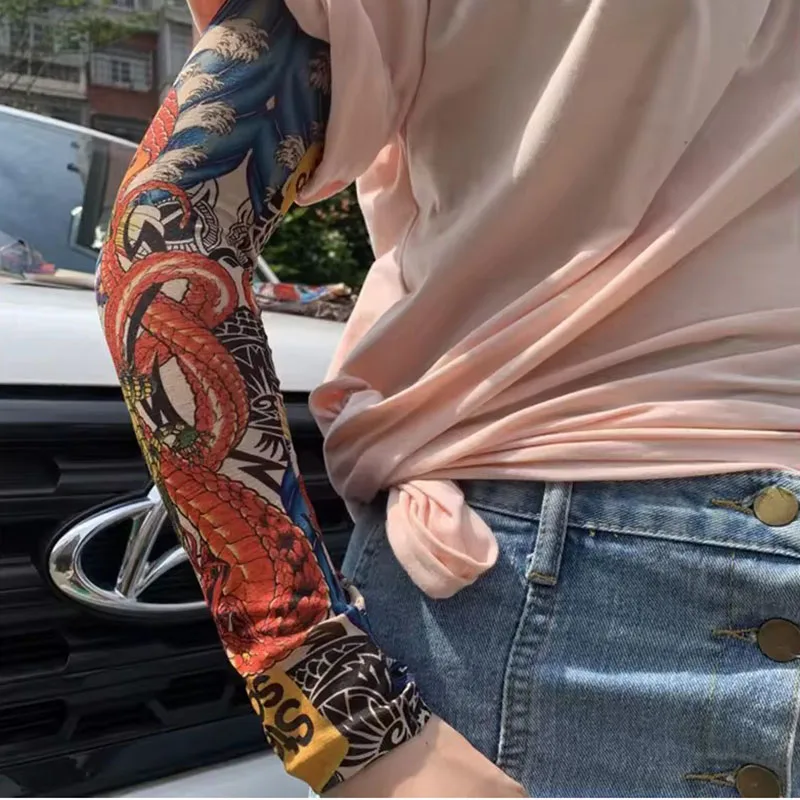 8 PCS Tattoo Sleeves Unisex Summer Cycling Sun Protection Arm Covers Beach Driving Fishing Breathable Nightclub Elastic Sleeves