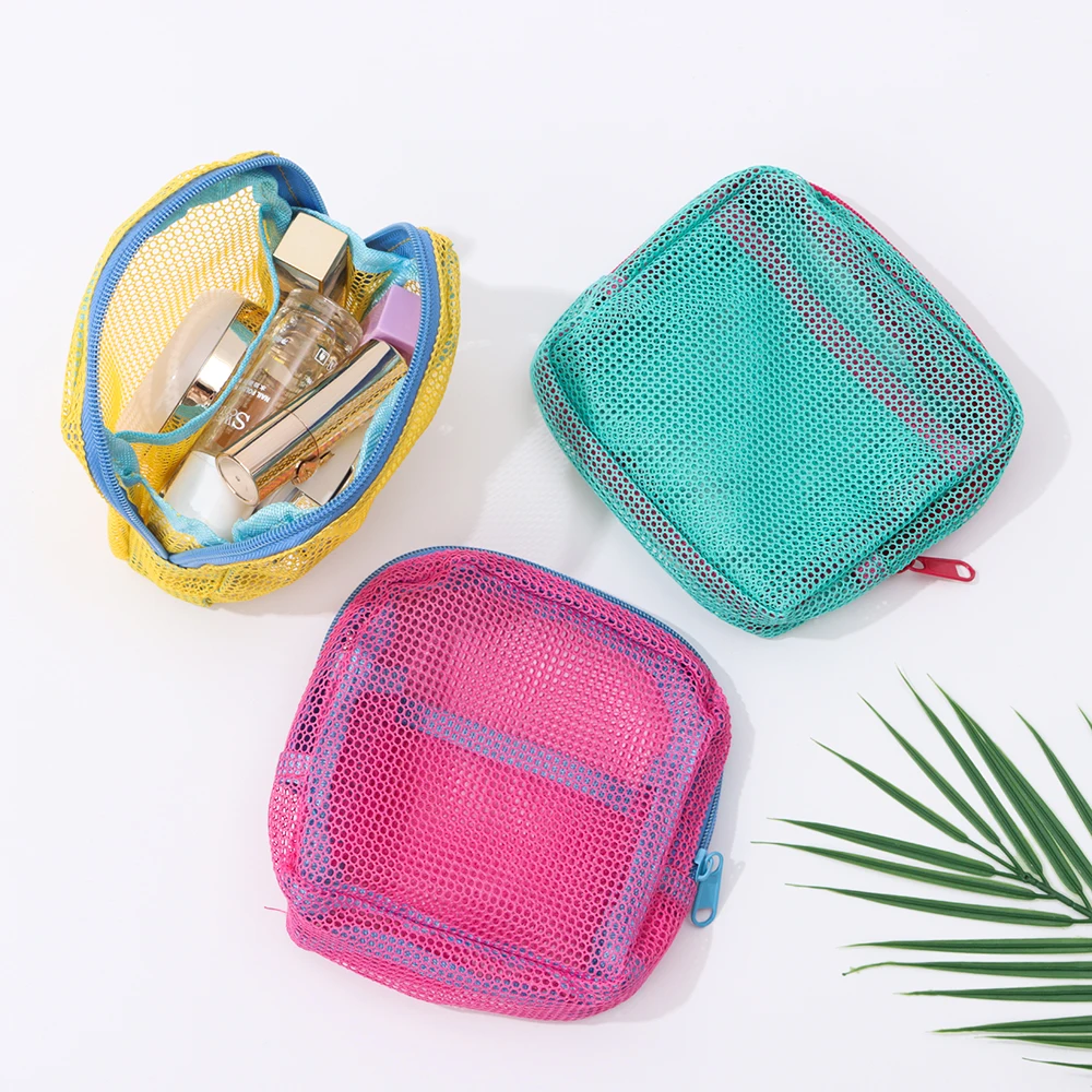 Fashion Dopamine Color Storage Bag Large Capacity Candy Color Mesh Cosmetic Bag Toiletry Make Up Case