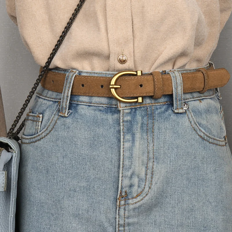 Luxury suede belt for women Stylish Leather belt Gold pin buckle Cow Leather Branded belt Clothing accessories women belt