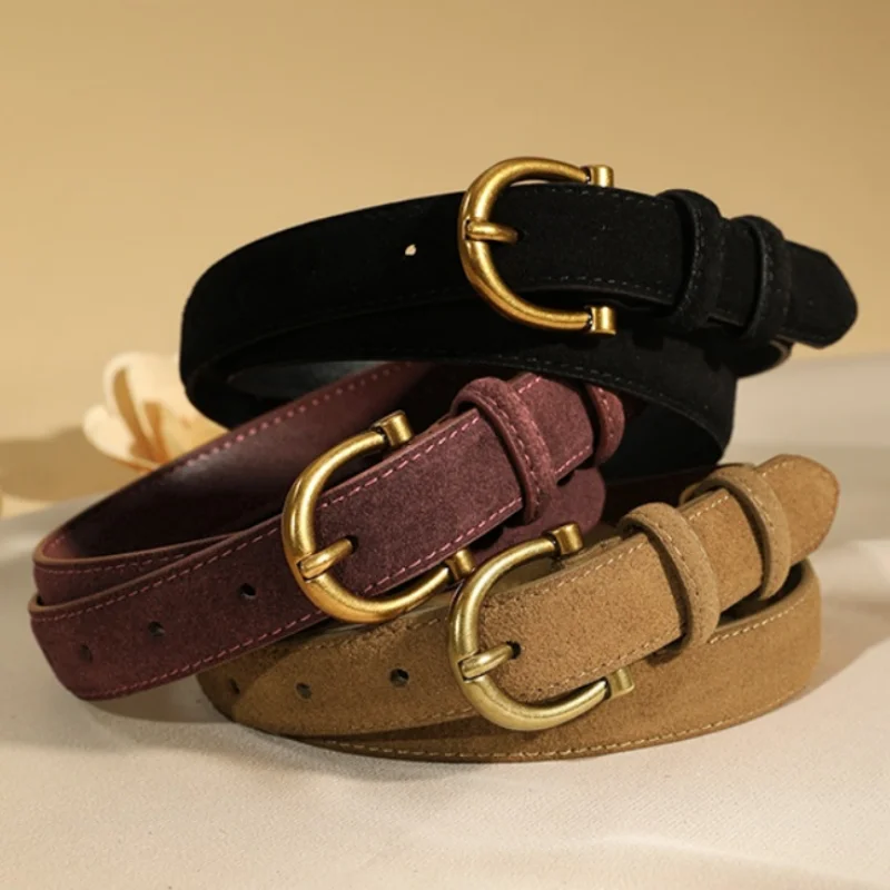 Luxury suede belt for women Stylish Leather belt Gold pin buckle Cow Leather Branded belt Clothing accessories women belt