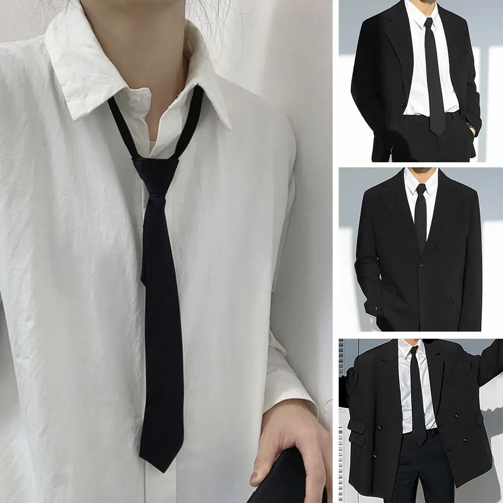 Unisex Black Simple Clip on Tie Security Tie Uniform Shirt Suit Neckties Steward Matte Funeral Lazy Neck Ties Men Women Students