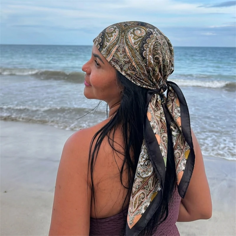 Women Spring Summer Square Scarf 90*90cm Satin Silk Scarves Headscarf Female Foulard Beach Bandana Ladies Neckerchief Hair band