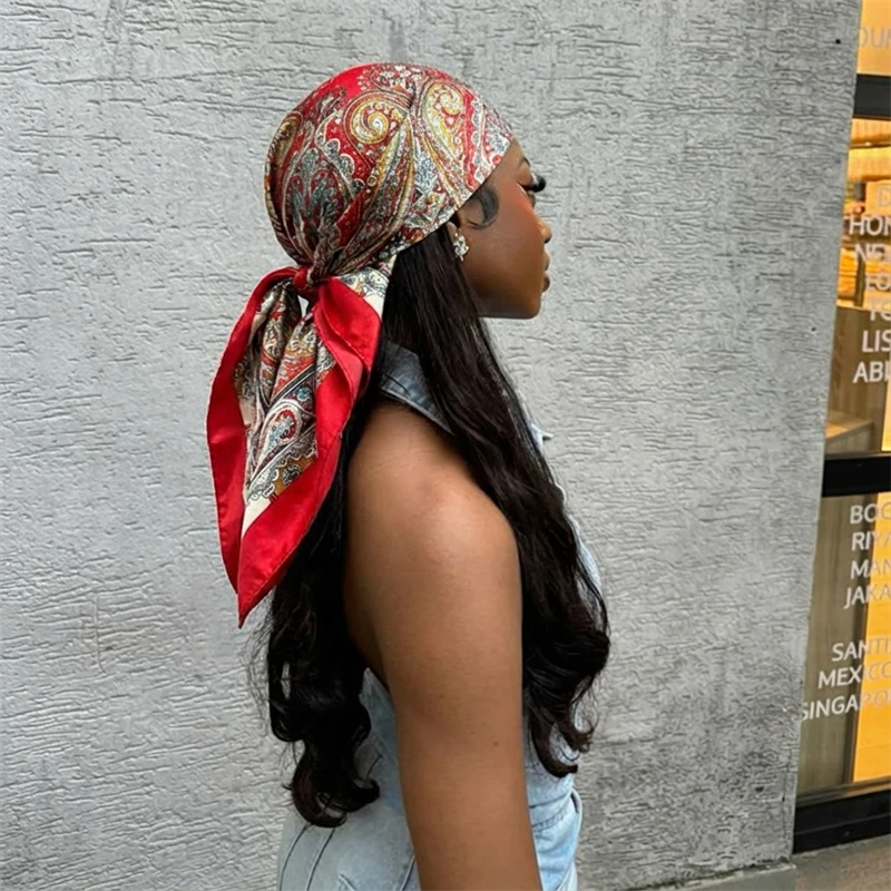 Women Spring Summer Square Scarf 90*90cm Satin Silk Scarves Headscarf Female Foulard Beach Bandana Ladies Neckerchief Hair band