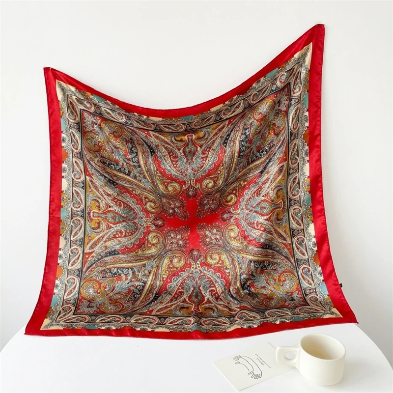 Women Spring Summer Square Scarf 90*90cm Satin Silk Scarves Headscarf Female Foulard Beach Bandana Ladies Neckerchief Hair band