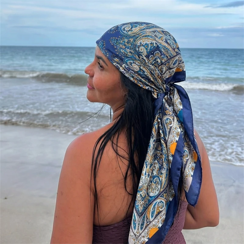 Women Spring Summer Square Scarf 90*90cm Satin Silk Scarves Headscarf Female Foulard Beach Bandana Ladies Neckerchief Hair band