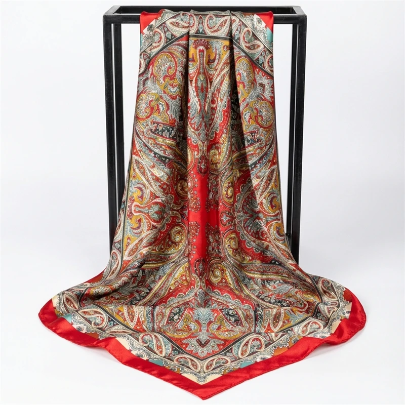 Women Spring Summer Square Scarf 90*90cm Satin Silk Scarves Headscarf Female Foulard Beach Bandana Ladies Neckerchief Hair band