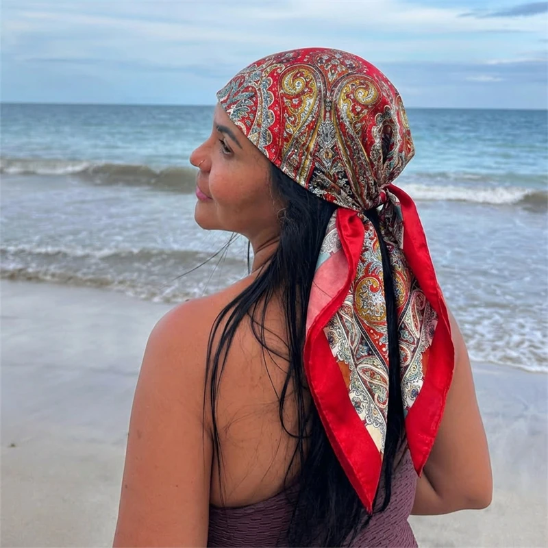 Women Spring Summer Square Scarf 90*90cm Satin Silk Scarves Headscarf Female Foulard Beach Bandana Ladies Neckerchief Hair band