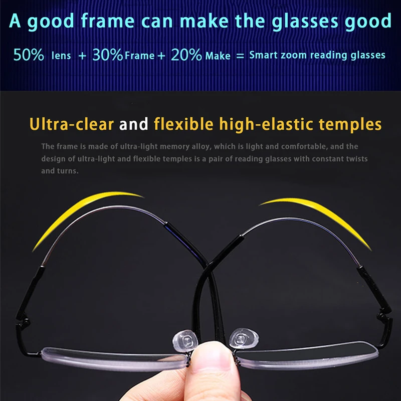 Titanium Progressive Multifocus Reading Glasses Blue Light Blocking Anti-fatigue Metal frame Multifocal Readers Eyeglasses