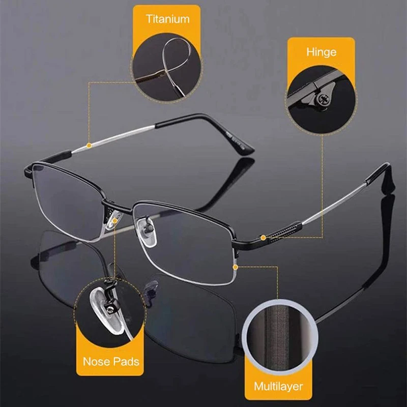 Titanium Progressive Multifocus Reading Glasses Blue Light Blocking Anti-fatigue Metal frame Multifocal Readers Eyeglasses