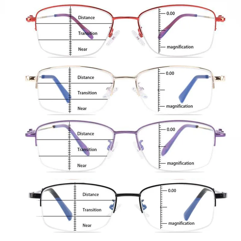 Titanium Progressive Multifocus Reading Glasses Blue Light Blocking Anti-fatigue Metal frame Multifocal Readers Eyeglasses