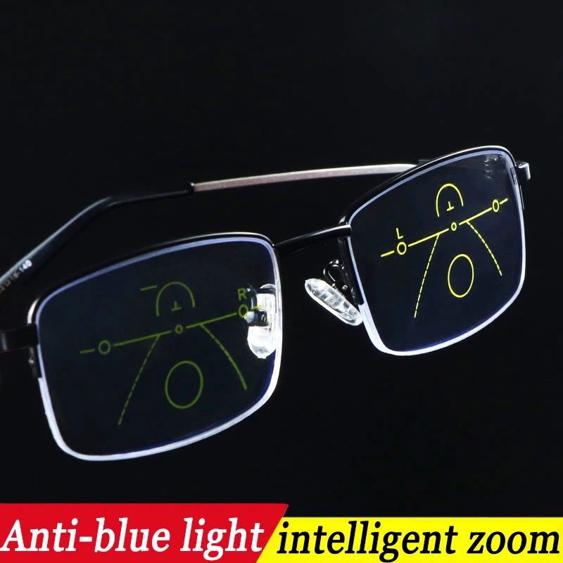 Titanium Progressive Multifocus Reading Glasses Blue Light Blocking Anti-fatigue Metal frame Multifocal Readers Eyeglasses