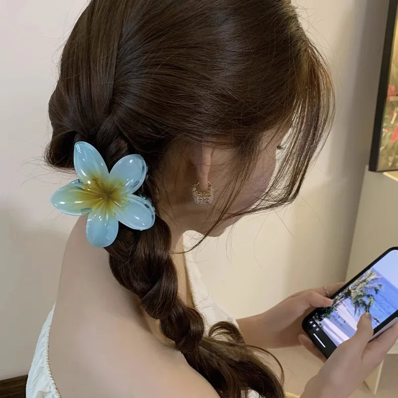 New Hawaiian Gradient Hair Clips Women Flower Hair Claws Shark Hairpins Vacation Beach Style Hairpins Hair Accessories