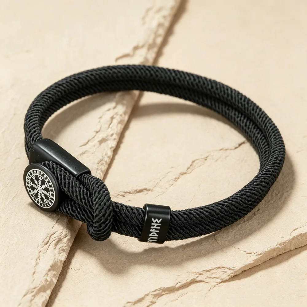 Viking Rune Amulet Rope Bracelet for Men Women Handmade Braided Adjustable Rope Bracelets Black Red Jewelry