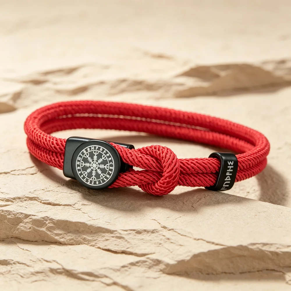 Viking Rune Amulet Rope Bracelet for Men Women Handmade Braided Adjustable Rope Bracelets Black Red Jewelry