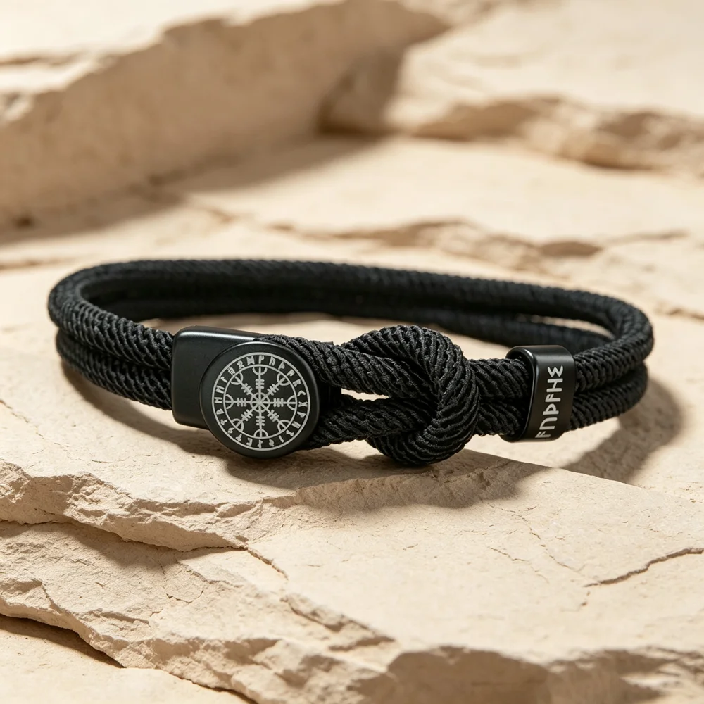 Viking Rune Amulet Rope Bracelet for Men Women Handmade Braided Adjustable Rope Bracelets Black Red Jewelry