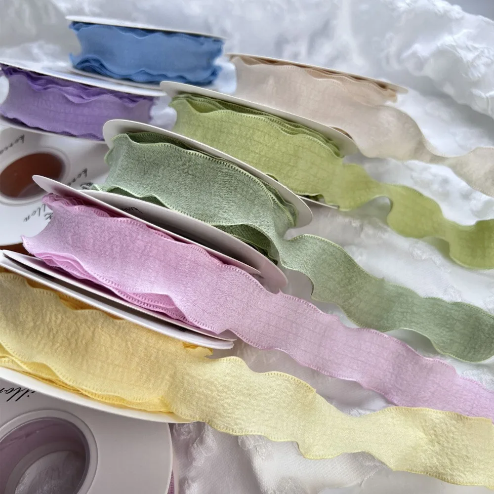 10 Yards Fishtail Yarn Ribbons Wave Edge Pleated Chiffon Ribbon Gifts Packaging Material Wedding Birthday Party Flower DIY Decor
