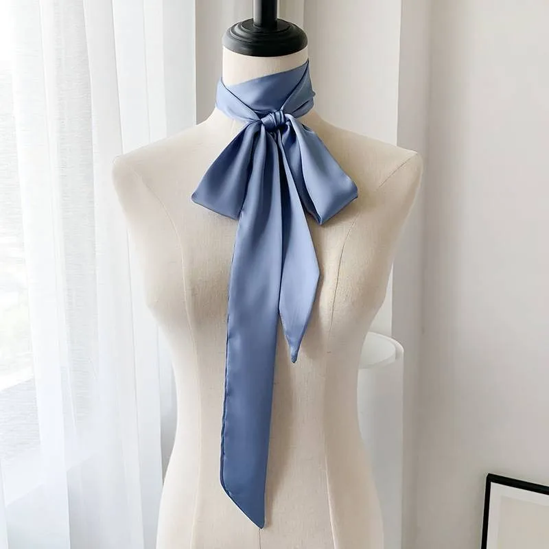 Korean Style 190*5cm Women Plain Chiffon Silk Scarf Solid Color Long Hairband Versatile Decorative Streamer Bag Tie Satin Ribbon